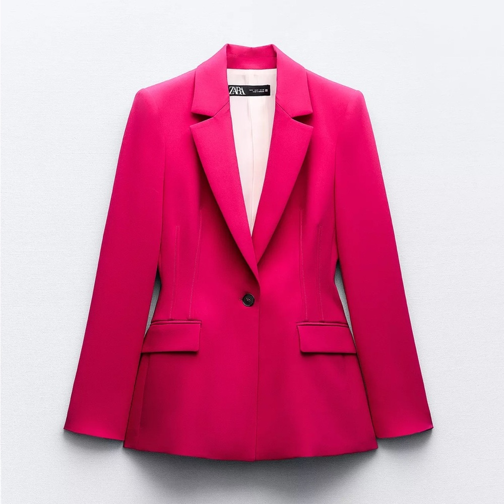 Zara Topstitched fitted Blazer Women's Vibrant Fuchsia Blazer